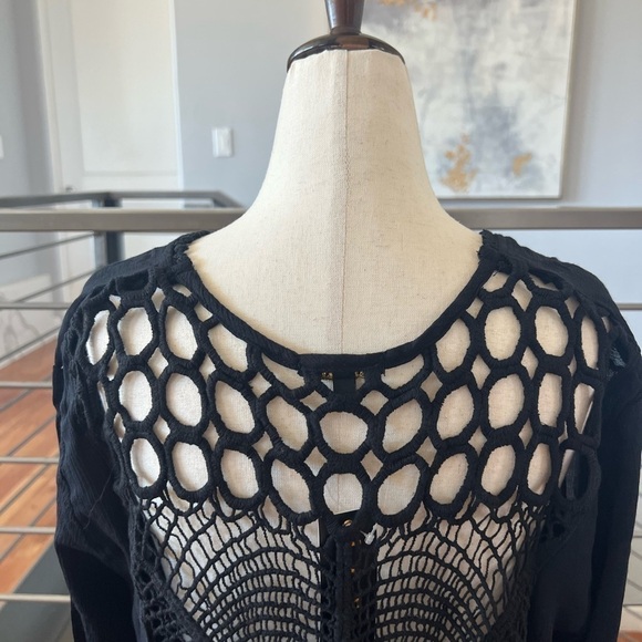 Women’s Long Sleeve Cover Up with Crochet Back - Black - Picture 11 of 16